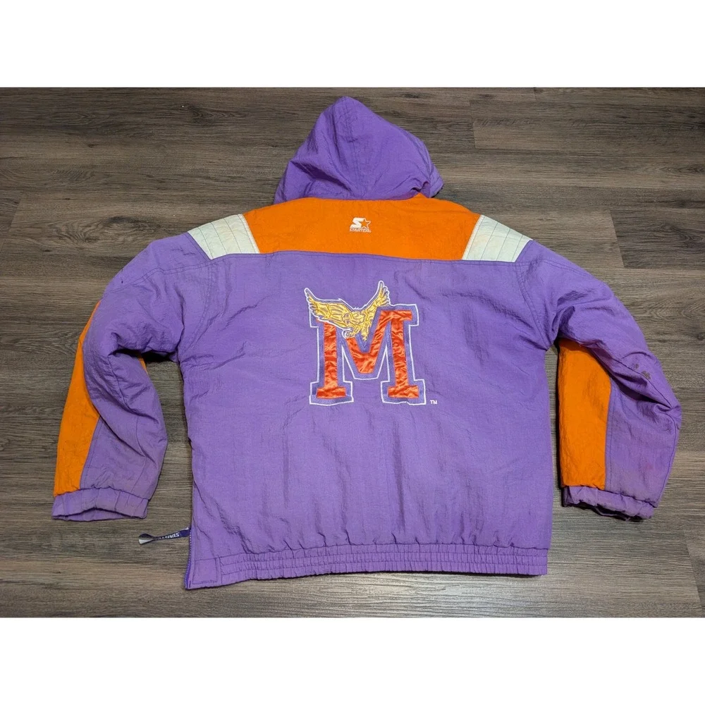 Vintage Starter Minnesota Screaming Eagles Anorak Jacket Purple Orange 90s Large